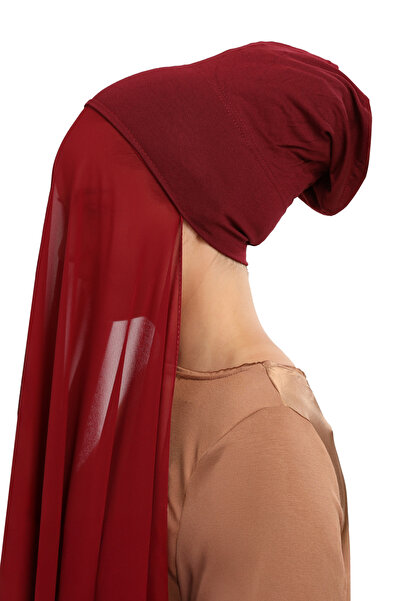Altobeh Ready Practical Luxury Pipe Bonnet Chiffon Shawl Claret Red