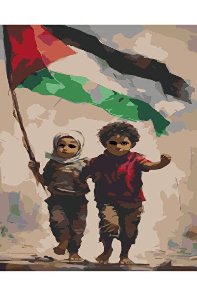 wombhobby Filistinli Çocuklar Sayılarla Boyama Seti 40x50 Çerçeveli (Kasnağa ...