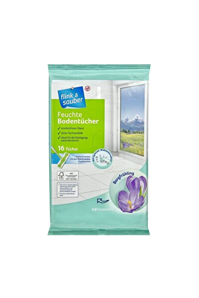 Flink Sauber مناديل مبللة للأرضيات، نسيم الجبل، عبوة من 16 قطعة