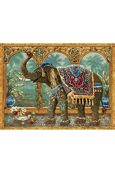 wombhobby Oryantal Fil Sayılarla Boyama Seti 60x75 Cm Çerçeveli (Kasnağa ) Ge...