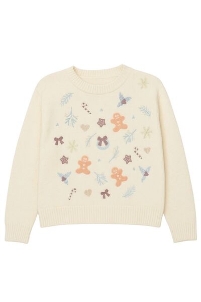 Ecrou Middle Cookie Man Embroidered Sweater