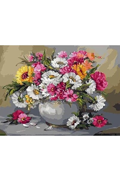wombhobby Gri Vazo ve Çiçekler Sayılarla Boyama Seti 80X100 cm( Tuval Şasesin...