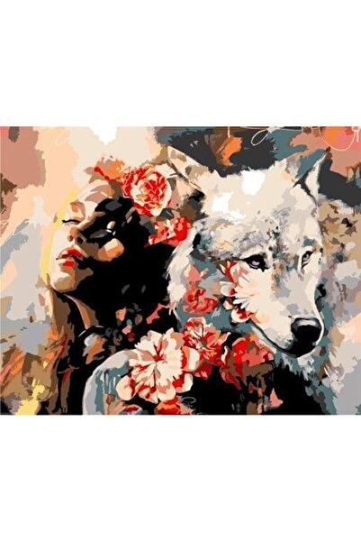 wombhobby Kadın ve Kurt Sayılarla Boyama Seti 60X75 cm Çerçeveli (Kasnağa ) G...