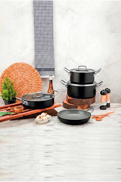 ÖZLİFE ألبا طقم أواني طهي 7 قطع باللون الأسود