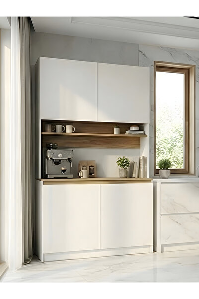 Free Home Premium MDF Ürün Flora Kahve Köşesi Mutfak Kiler Dolabı Çok Amaçlı Dolap Kahve İstasyonu