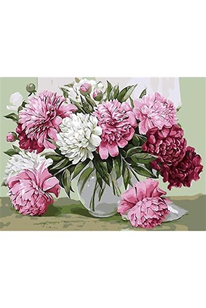 wombhobby Beyaz Vazodaki Şakayıklar Sayılarla Boyama Seti 40x50 Cm Çerçeveli ...