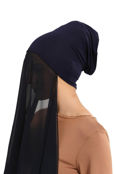 Altobeh شال شيفون بونيه عملي فاخر جاهز باللون الأزرق الداكن