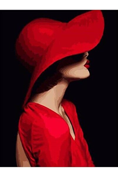 wombhobby Şapkalı Kadın Sayılarla Boyama Seti 40x50 Cm Çerçeveli (Kasnağa ) G...