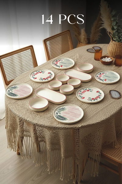 Kitchen Life Set de mic dejun Sakura Stackable pentru 6 persoane - 14 piese, farfurie de prezentare de lux