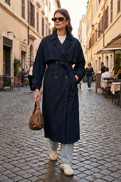 Lela معطف طويل من القطن ذو ياقة مزدوجة وأزرار وحزام TRENÇKOT 6830094