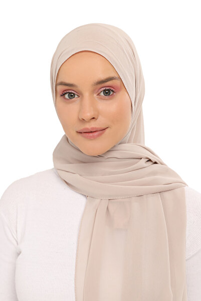 Altobeh Hazır Lüks Pratik Hijablı Şifon Şal Kum Beji