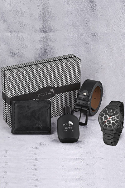 Polo Air Erkek Kol Saati Kemer Cüzdan Kartlık Parfüm Hediyelik Kutusunda Komb...