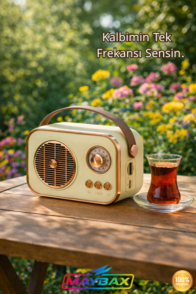 Maybax Nostaljik Görünümlü Retro Radyo TF Kart Bluetooth USB FM Radyo Destekli Küçük Boy Nostalji Radyo