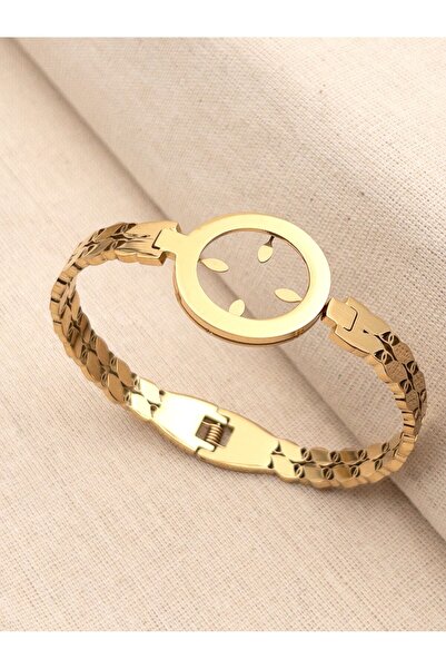 Siya Silver Kararmaz Çelik Çeyrek Takılan Arpa Model Kelepçe Bileklik-Sade Model