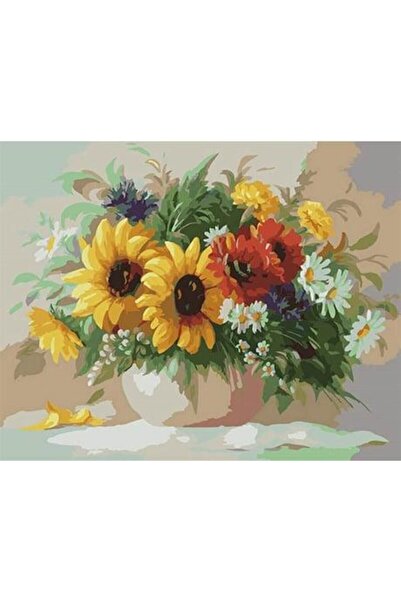 wombhobby Vazodaki Ayçiçekleri Sayılarla Boyama Seti 80X100 cm Çerçeveli (Kas...