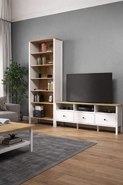 Sakura Ahşap Hunerika HELEN SET 6 tv ünitesi-kitaplık takımı -Wood Beyaz-Mini...