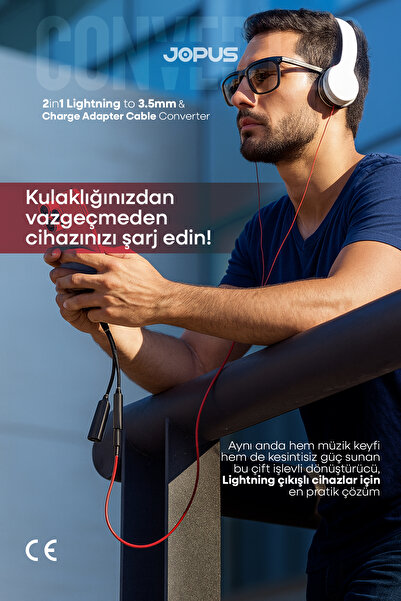 Jopus İphone 3.5mm AUX Kulaklık ve Şarj Dönüştürücü – iPhone & iPad Uyumlu JO-IP10