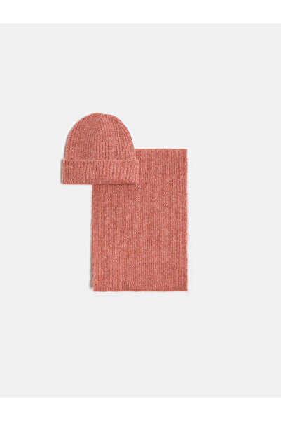 Dilvin A004 Scarf Beanie Set-Dusty Rose