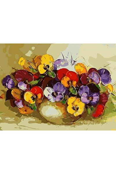 wombhobby Menekşeler Sayılarla Boyama Seti 40x50 Cm Çerçevesiz RULO ( Kasnaks...