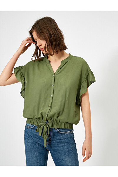 Koton Γυναικείο πουκάμισο με πράσινο βολάν με λεπτομέρειες 0yak68500pw