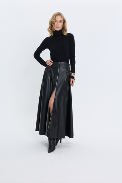 roibyardaözmen Önden Fermuarlı,Bel Kısmı Lastikli Suni Deri Etek