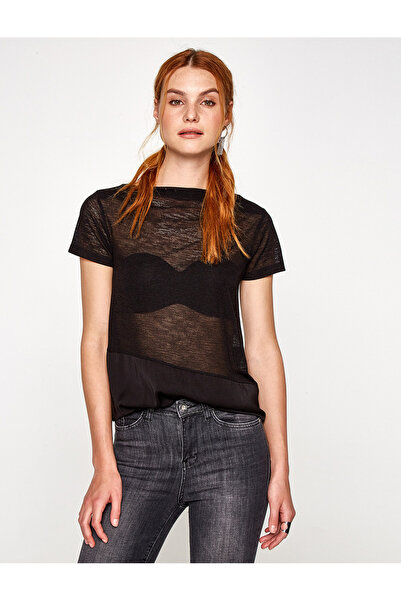 Koton Γυναικείο μπλουζάκι μαύρο διάφανο με λεπτομέρειες