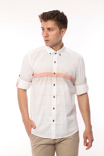 Fitmens قميص رجالي بقصة ضيقة وأكمام طويلة من الكتان مع علبة هدايا سهلة الكي F...