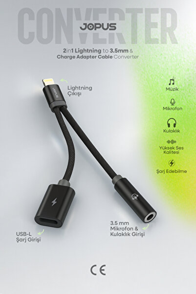 Jopus İphone 3.5mm AUX Kulaklık ve Şarj Dönüştürücü – iPhone & iPad Uyumlu