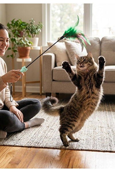 Pet Love 5 Lazer Modlu Tüylü Zilli Ultraviyole ve Led Işıklı Şarjlı Kedi Oyuncağı