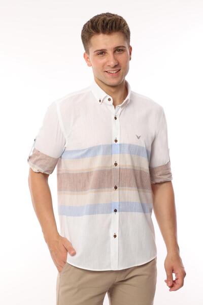 Fitmens Slim Fit Long Sleeve Panelled Linen Gift Boxed Easy-Iron Men's Shirt ...