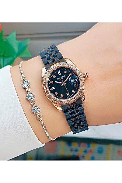 Tom Jones Orjinal 2 Yıl Garantili Kadın Kol Saati Taşlı Rose Gold Renk+Bilekl...