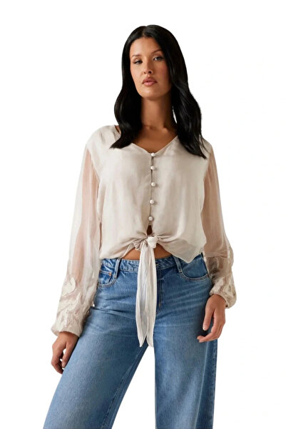 Guess Дамска многоцветна риза от копринена смес с свободна кройка W5YH0VWE550-F1CI