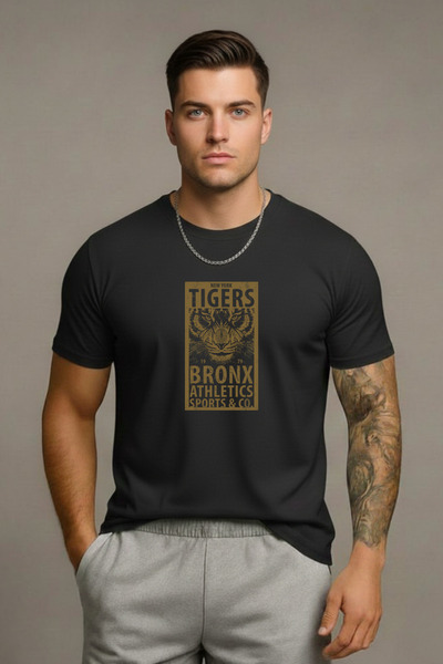 DK DAKSEL Μαύρο χρώμα Basic New York Tigers εμπριμέ ανδρικό μπλουζάκι Dks4234