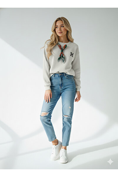 ribana Hanorac de damă cu guler tip eșarfă, cu interior din bumbac, textură m...