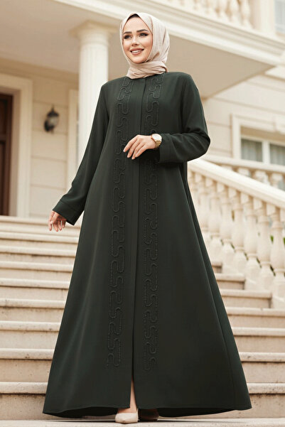 N.S NEVA STYLE Abaya kaki brodată cu mărgele 29118HK