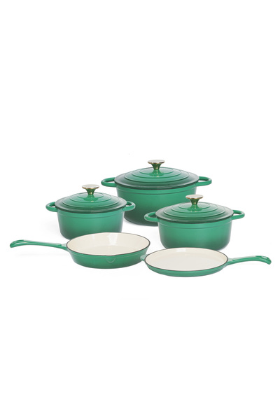 VAV GET 8-Piece Enameled Cast Iron Dutch Oven Set with Lids - Forest Green