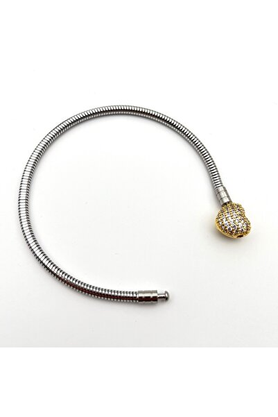 Siya Silver سوار ساحر على شكل قلب من الفولاذ المقاوم للصدأ مع حجر الزركون