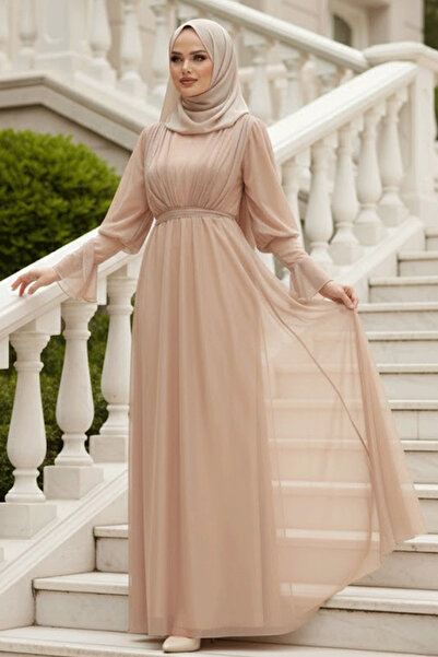 Neva Style Simli Bisküvi Tesettür Abiye Elbise 5367BS