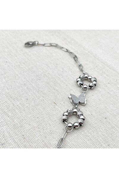 Siya Silver Butterfly Detailed Paperclip Chain Dorical Steel Bracelet
