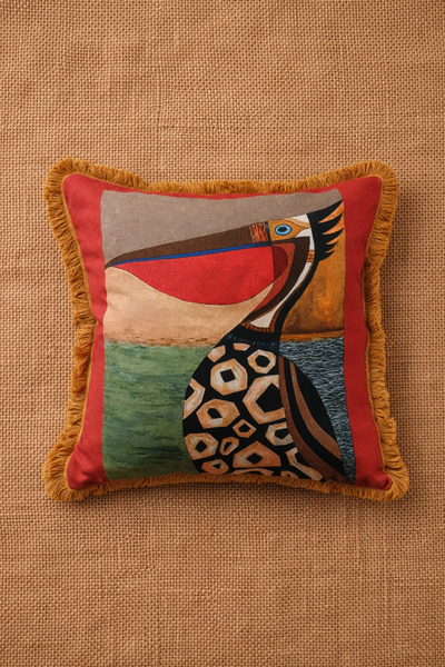 Alacastore Husă de pernă roșie cu model de păsări, imprimare digitală modernă...