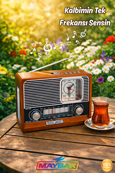 OWWOTECH Nostaljik Radyo Fm Sd Usb Ahşap Görünümlü Bluetooth Hoparlör Ahşap Renk El Fenerli Aydınlatma