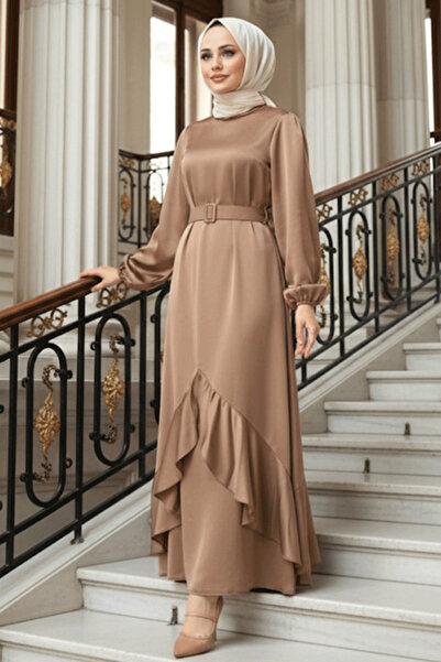 Neva Style فستان حجاب من الساتان المنك - مزين بأزرار، موديل 45661V