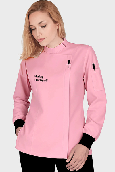 Üniformanya İsim Hediyeli Pembe Kadın Şef Aşçı Ceketi Aşçı Ceketi Aşçı Forması Gömleği Kadın Aşçı Kıyafeti