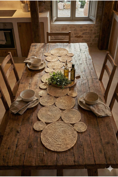 Homever Asimetry 100x30cm Hasır Jüt Salon Mutfak Masa Örtüsü, Konsol Runner, Premium & El Yapımı