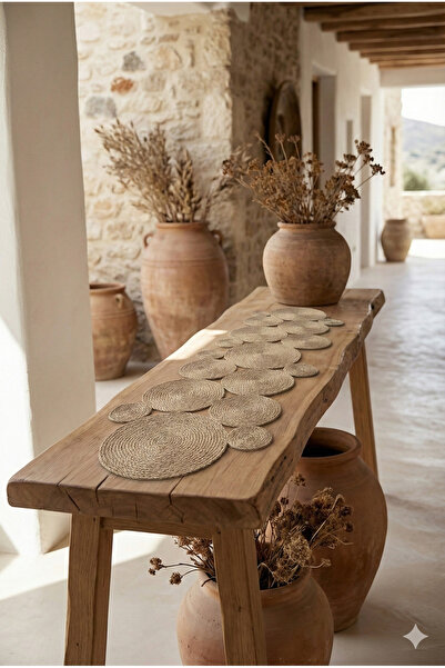 Homever Τραπεζομάντιλο κουζίνας ασυμμετρικό 150x32cm από ψάθινη γιούτα, κονσό...