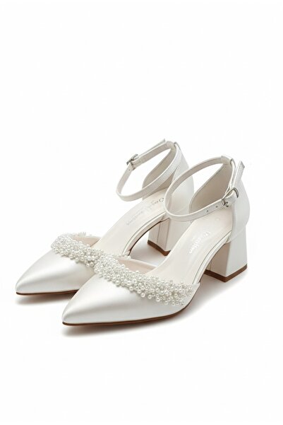 ŞAH أحذية زفاف بكعب سميك منخفض 5 سم مصنوعة من حجر اللؤلؤ وحفلات الزفاف والسهرات