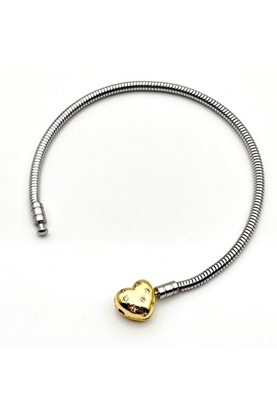 Siya Silver Kararmaz Çelik Marka Model Yıldız Işlemeli Kalpli Charm Bileklik
