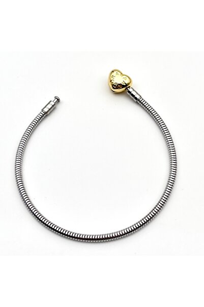 Siya Silver سوار من الفولاذ المقاوم للصدأ بتصميم قلب مكتوب عليه علامة تجارية