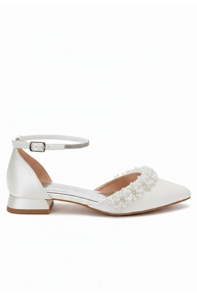 Generic Brand Rochie de mireasă tip balerină cu perle, pantofi de seară pentru nuntă