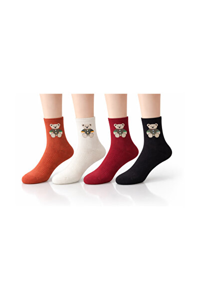 socksbox 4 أزواج من الجوارب النسائية المصنوعة من القطن الطبيعي بدون خياطة بنمط تيدي موسمي